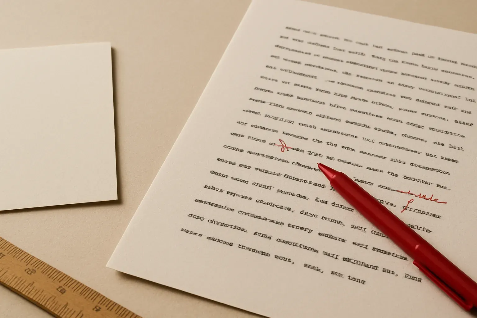 Une page de manuscrit annotée, corrections à l'encre rouge.